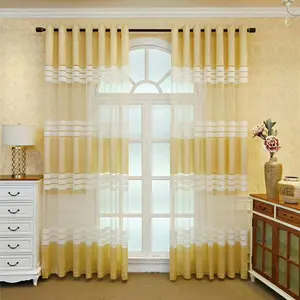 2024 New Nice Modern Grommet Texture Horizontal Striped Gauze Sheer Curtains for window