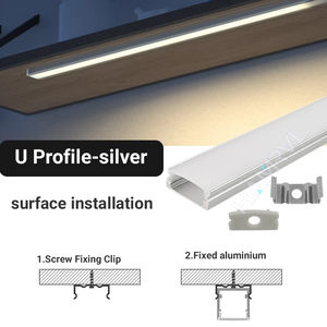 Profilé en aluminium LED 0,5 m, 2-30 pièces, diffuseur, support, forme en <span class=keywords><strong>U</strong></span>, noir/argent, <span class=keywords><strong>barre</strong></span> lumineuse linéaire, éclairage de plafond, mur, coin - Product Image 6