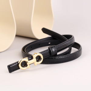Ceinture élégante à boucle Horsebit, ceinture en cuir pleine fleur pour femme, texture crocodile, passe-partout - Product Image 1