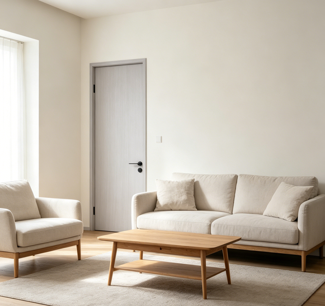Modern Minimalist Melamine Faced Interior Door Paintfree Flat Solid Wood Composite Bedroom Door for Home Hotel Project