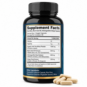 Vente en gros de capsules d'Ashwagandha, de gingembre, de Shilajit, d'algues marines biologiques, d'huile de nigelle, de sureau, 7000 mg, soutien immunitaire, marque privée - Product Image 4