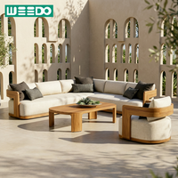 Ensemble de canapés de jardin en teck de luxe, ensemble de canapés d'extérieur en bois massif durable, ensemble de meubles de jardin imperméables pour hôtel, villa, patio