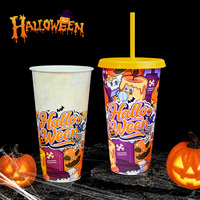 Nueva Llegada, Oferta de Halloween, Regalo para Fiestas, Vasos de Plástico de 24 oz, Vasos Reutilizables que Cambian de Color, con Tapas y Pajitas