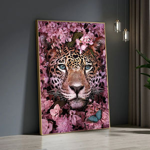 Animaux en fleurs modernes Huile sur toile Tigre Éléphant Lion Elan <span class=keywords><strong>Panda</strong></span> <span class=keywords><strong>poster</strong></span> oiseau Décoration de chambre moderne nordique <span class=keywords><strong>poster</strong></span> animal - Product Image 5