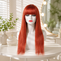Frange latérale longue et droite # Perruque en cheveux humains roux auburn 350, perruque fabriquée à la machine, cheveux humains naturels lisses, perruques en cheveux humains réels pour femmes noires