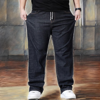 Jeans en denim foncé vintage hip-hop, taille plus, coupe ample décontractée, streetwear pour hommes, léger