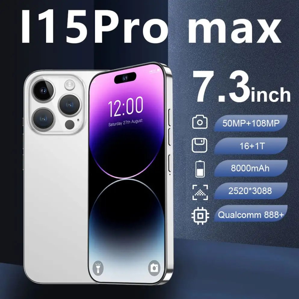 2023 Điện Thoại 15 Pro Max 6.7 Inch Ban Đầu Đầy Đủ Màn Hình Wifi Bt FM GPS I15 Điện Thoại Di Động 12GB + 512GB Android 4G 5G Điện Thoại Di Động