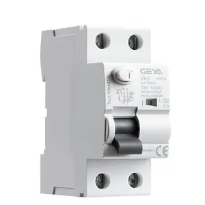 GEYA GYL9-63磁性2P 63A 30MA RCBO 1相 + N剩余电流断路器RCCB带过载保护