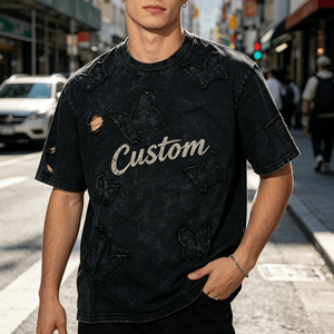Camiseta Oversize para Hombre de Manga Corta con Cuello Redondo, Estampado Dripping, Estilo Urbano y Bajo Deshilachado - Product Image 3