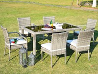 Ensemble de salle à manger en rotin pour jardin, meubles de patio modernes et simples, 6 chaises de restaurant en rotin avec table