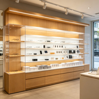 Maßgefertigte Modische Massivholz-Vitrine für Handtaschen- und Schuhgeschäfte Gehärtete Glas-Ausstellungsvitrine mit LED-Beleuchtung
