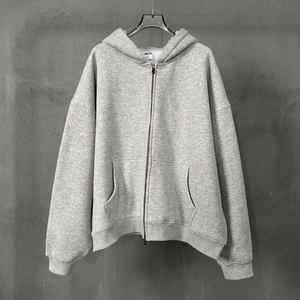 Sudadera con capucha extragrande para hombre, color gris sólido, con cremallera completa, informal, de manga larga - Product Image 2