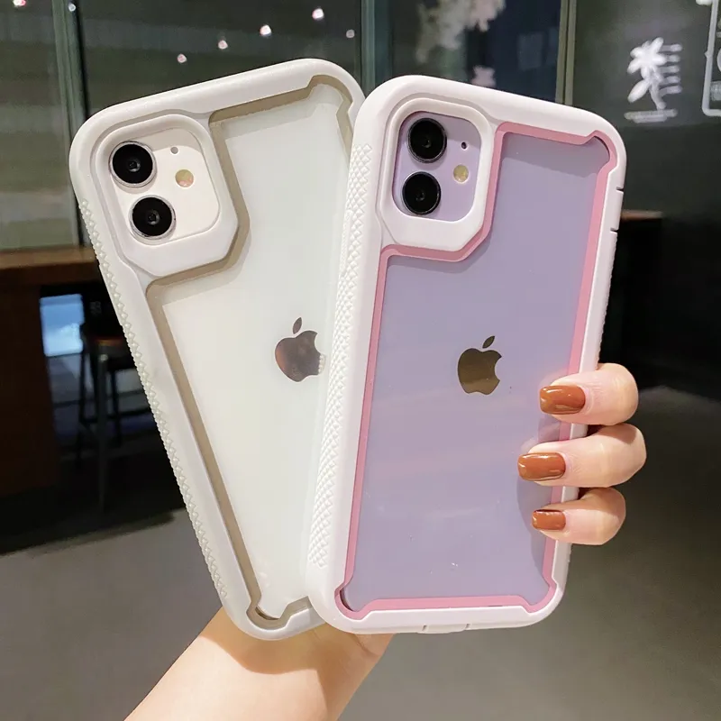 3 In 1 Colorful Frame Transparent Shockproof Clear Acrylic Cell Phone Case For IPhone 13 11 12 PRO MAX Mobile Phone Accessories