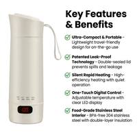 Bouilloire Électrique Portable Sans Fil de Voyage 400ml, Contrôle de Température à 4 Niveaux, Arrêt Automatique Numérique, Protection Contre l'Ébullition à Sec, Usage Domestique