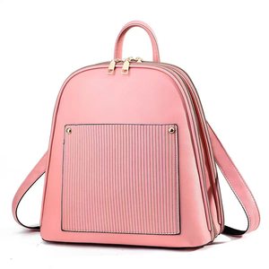 <b>Black</b> Faux <b>Leather</b> <b>Backpack</b> With Ribbed Front Pocket Zipper Closure Shoulder Strap Medium Capacity All Seasons Daily Use - Product Image 3
