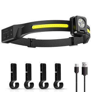 Lampe frontale LED légère en silicone avec capteur COB, rechargeable, projecteur pour la pêche nocturne en extérieur, la course à pied, charge Type C - Product Image 1