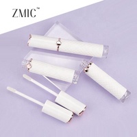 Flacon de brillant à lèvres de luxe 5 ml avec anneau or rose, emballage vide blanc nacré, base ronde transparente, pour rouge à lèvres liquide