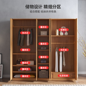 Armario Moderno Minimalista de Cinco Puertas, Puerta Abatible de Madera Maciza, Gran Capacidad, Armario de Almacenamiento para Dormitorio, Color Nogal - Product Image 5