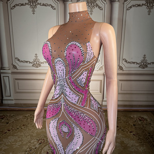 Novance Y5453 Abito da Sera Trasparente con Strass di Lusso per <span class=keywords><strong>Donna</strong></span>, Vestito Aderente con Collo Alto per Feste di <span class=keywords><strong>Laurea</strong></span> - Product Image 5