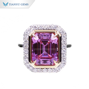 Tianyu Gems 14k/18k oro blanco sólido de gran tamaño 9x11mm corte esmeralda 5ct Ruby y laboratorio de joyería de anillo de diamantes - Product Image 1