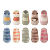 Chaussettes courtes antidérapantes pour bébé, motif animalier de dessin animé, chaussettes bateau pour apprendre à marcher, imprimées jacquard, pour usage intérieur des enfants