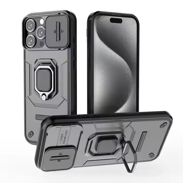 Slide Camera Lens Protection Hybrid Armour Magnetic Phone Case for Iphone 16 15 Pro Max 14 Plus Ring Holder Kickstand Phone Bags