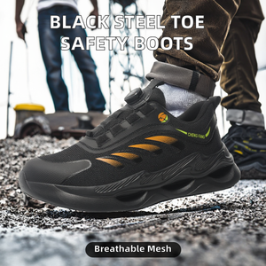 Bottes de sécurité noires à embout d'acier, anti-perforation, anti-écrasement, semelle extérieure en PU, pour l'été, les chantiers de construction, les ateliers chimiques, unisexe - Product Image 2