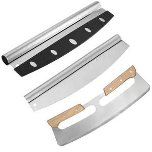 Manjia Hochwertiger Edelstahl Sharp Rocker Blade Pizza Cutter Slicer Buche Griff mit Abdeckung Hoch leistungs schutz