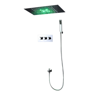 Keran Pancuran Hujan LED Tiga Warna RGB dengan Lampu Gelap, Finishing Krom, Pemasangan di Dinding, Tinggi 1.5m, Showerhead Genggam, Konstan - Product Image 1