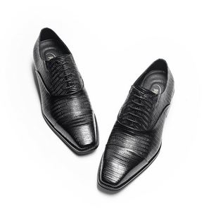Fashionable Men's Square-Toed Embossed Business Formal <b>Shoes</b> <b>Height</b> <b>Increasing</b> Feature Autumn Season Top-Grade Cowhide Upper - Product Image 4