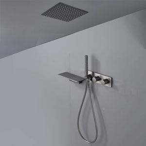 Juego de grifería gris con 3 funciones para el techo, sistema de ducha con ducha de mano - Product Image 1