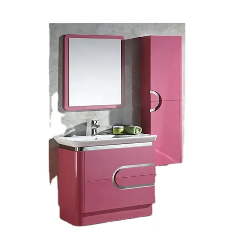 Pink High Quality Hangzhou Bathroom Plywood Vanity Set With Side Cabinet