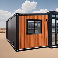 Maison conteneur modulaire extensible, structure en acier pliable, villa préfabriquée à grain de bois, espace de vie avec portes et fenêtres en verre