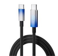 Kabel Data Pengisian Cepat Custom Logo PD 100W Gradient Nylon Braid Tipe-C dengan Layar LED Penunjuk Daya, Kompatibel dengan Android & IOS