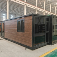 Maison conteneur modulaire préfabriquée extensible de 20 pieds et 40 pieds, maison préfabriquée moderne en kit avec mur en verre pleine hauteur du sol au plafond