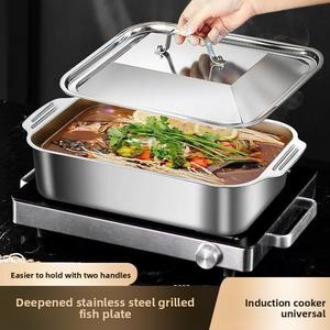 Sartén para pescado a la parrilla de acero inoxidable <span class=keywords><strong>Wow</strong></span> Oh, sartén para cangrejos de doble asa, sartén para barbacoa doméstica, <span class=keywords><strong>extra</strong></span> profunda, multiusos, apta para microondas - Product Image 2