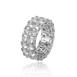 Custom Two Row Moissanite Eternity Band 925 Silver Real Gold Plated Hip Hop <b>Iced</b> Out Diamond Setting Bling Jewelry Wholesale - Product Image 2