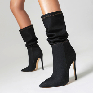 New Popular British Style Autumn and Winter Stiletto Heel Denim Women's <b>Boots</b> - Product Image 3