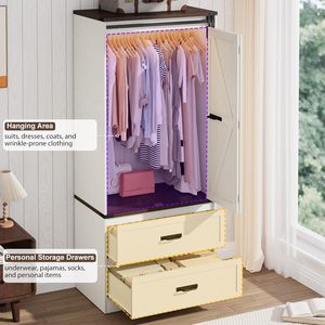 Armoire sur mesure en bois à 2 portes, panneaux surélevés, style ferme, avec éclairage LED, portes coulissantes pliantes type grange, écologique, pour rangement de chambre - Product Image 2