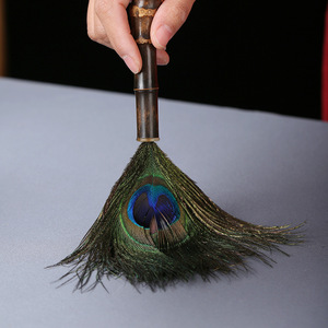Handmade Purple Bamboo Root Peacock Feather Duster Irregular Head Furniture Cleaning Decorative Home Tea Table Use - Product Image 4