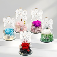 Bouquet de fleurs éternelles 1987, rose ange, fleur préservée faite à la main, dôme en verre, boîte cadeau décorative, longue durée, 3-5 ans