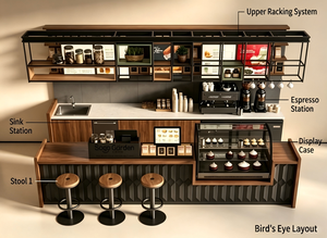 Diseño de Interiores de Cafetería de Lujo y Muebles Personalizados para Cafés |   Quiosco Minorista de Madera de Nogal y Solución Integral de Equipamiento de Tiendas - Product Image 3