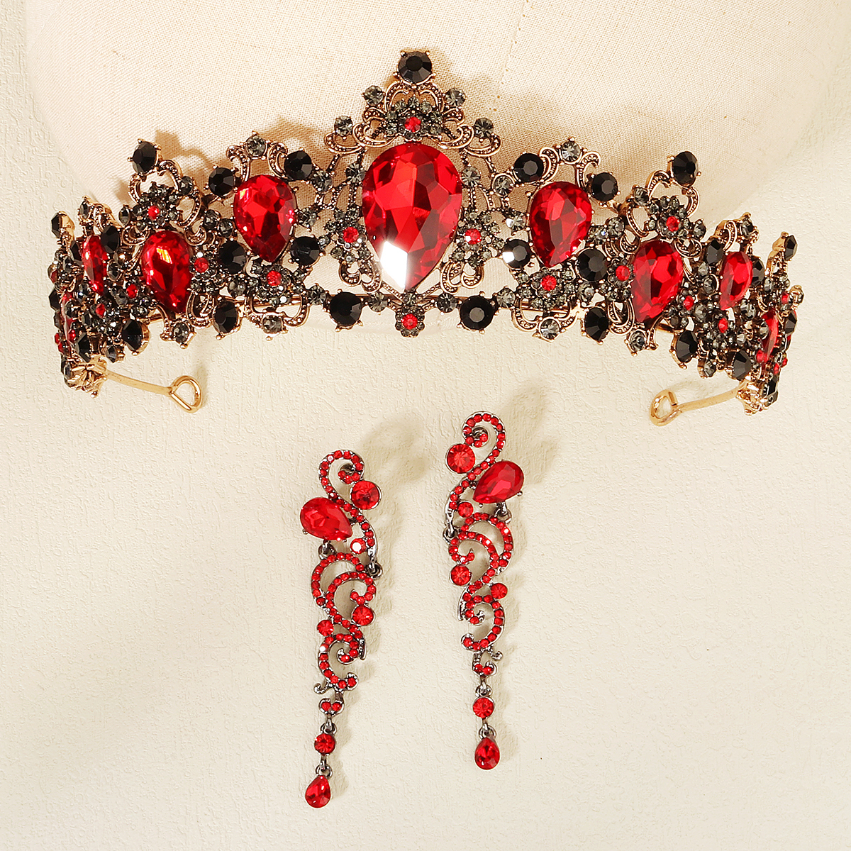 Black Red Vintage Tiara Princess Rhinestone Crystal Beauty  display picture 3