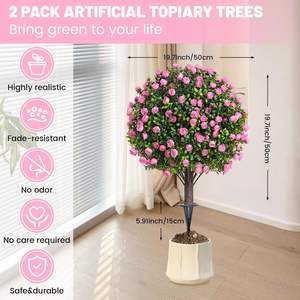 Искусственный кустарник из роз и боксуса в форме шара на наземной подставке для улицы, устойчивый к УФ-излучению, вечнозеленый, для Дня Благодарения и Пасхи - Product Image 4