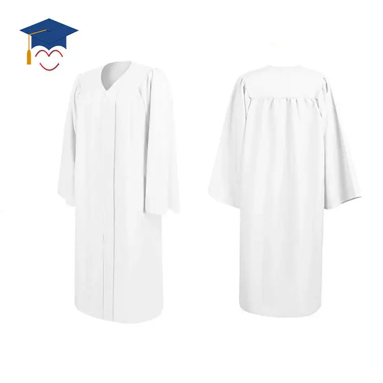 Hotsell yetişkin beyaz mat mezuniyet elbisesi elbise ve kap püskül okul üniforması