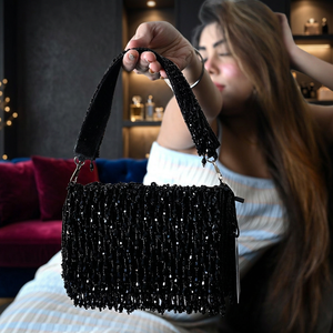 <b>Beaded</b> Sparkling Pearl Evening Clutch Bag with Soft Shoulder Strap Elegant Flap Closure Party <b>Handbag</b> - Product Image 3
