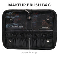 Étui à pinceaux de maquillage pliable et étanche en cuir végétalien avec plusieurs fentes élastiques pour voyage, vanité, cadeau de demoiselle d'honneur