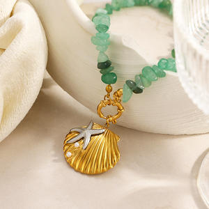 Collar con Colgante de Concha Marina con Cuentas de Piedra Verde, Estilo Bohemio, Joyería Casual para Vacaciones, Patrón de Estrella, Verano - Product Image 4