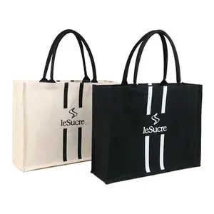 Custom Print Logo Women Handbags Large Burlap Bags Luxury Shopping Jute Tote Bag