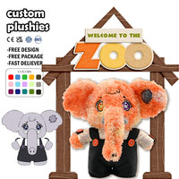 Peluche éléphant personnalisée en combinaison avec visage brodé, jouet en peluche, logo et couleur personnalisés OEM